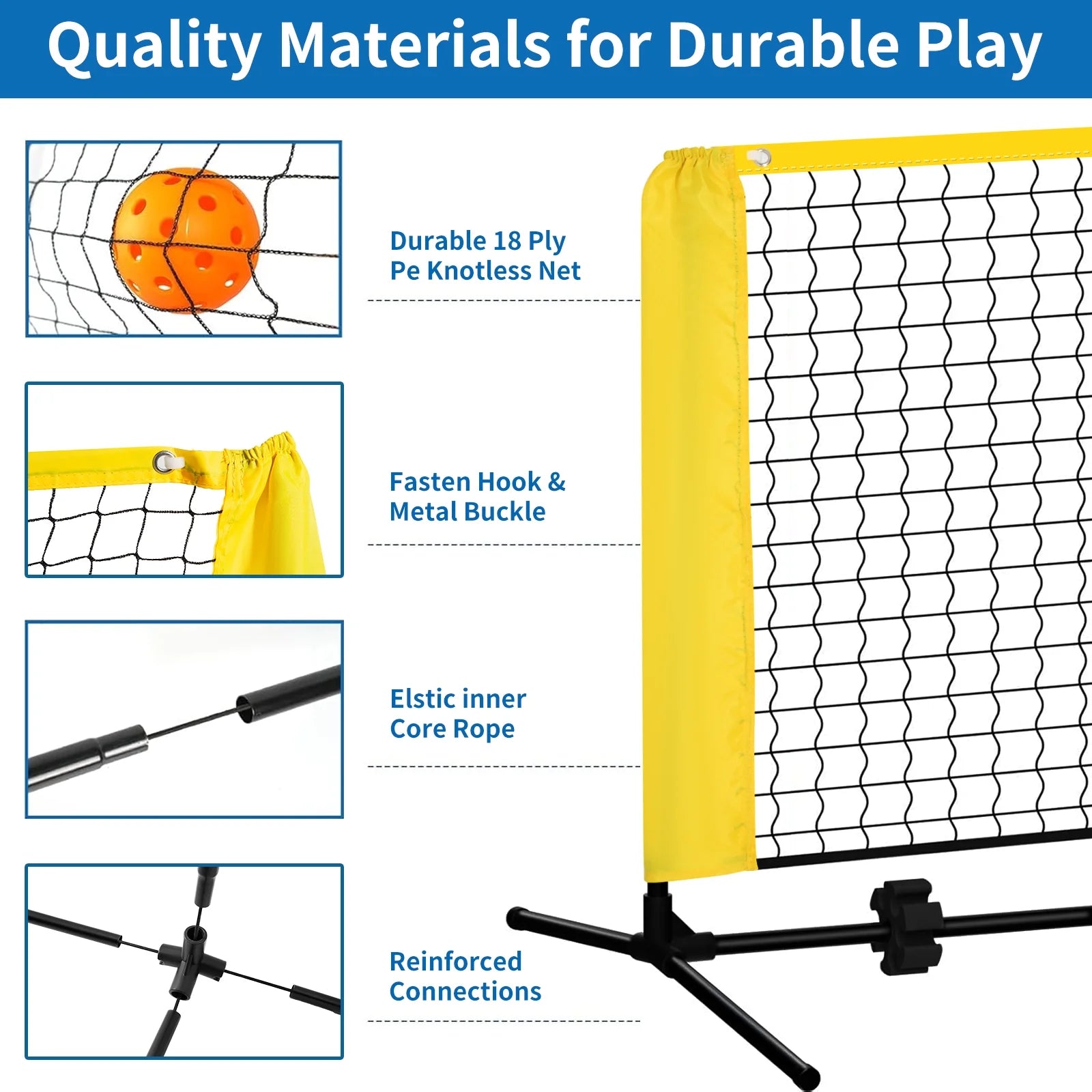22FT Portable Pickleball Net Set 4 Wood Pickleball Paddles and 6 Outdoor Pickleball Balls for Outdoor Indoor Driveway Backyard for Adults Beginners