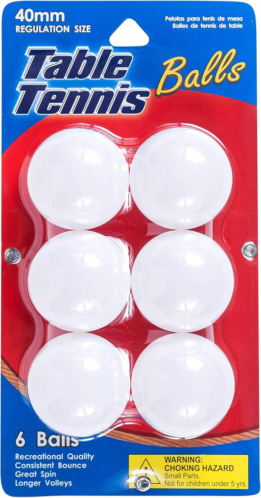40MM Regulation Size White Table Tennis Balls, 6 Ping Pong Balls per Pack, 1-Pack