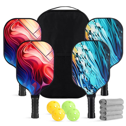 Pickleball Paddles Set of 4, with 4 Fiberglass Paddles, 4 Pickle-Ball , 4 Cooling Towel, 1 Pickleball Bag, PP Honeycomb Core Pickleball Equipment Is the Perfect Gift for Beginners & Amateurs