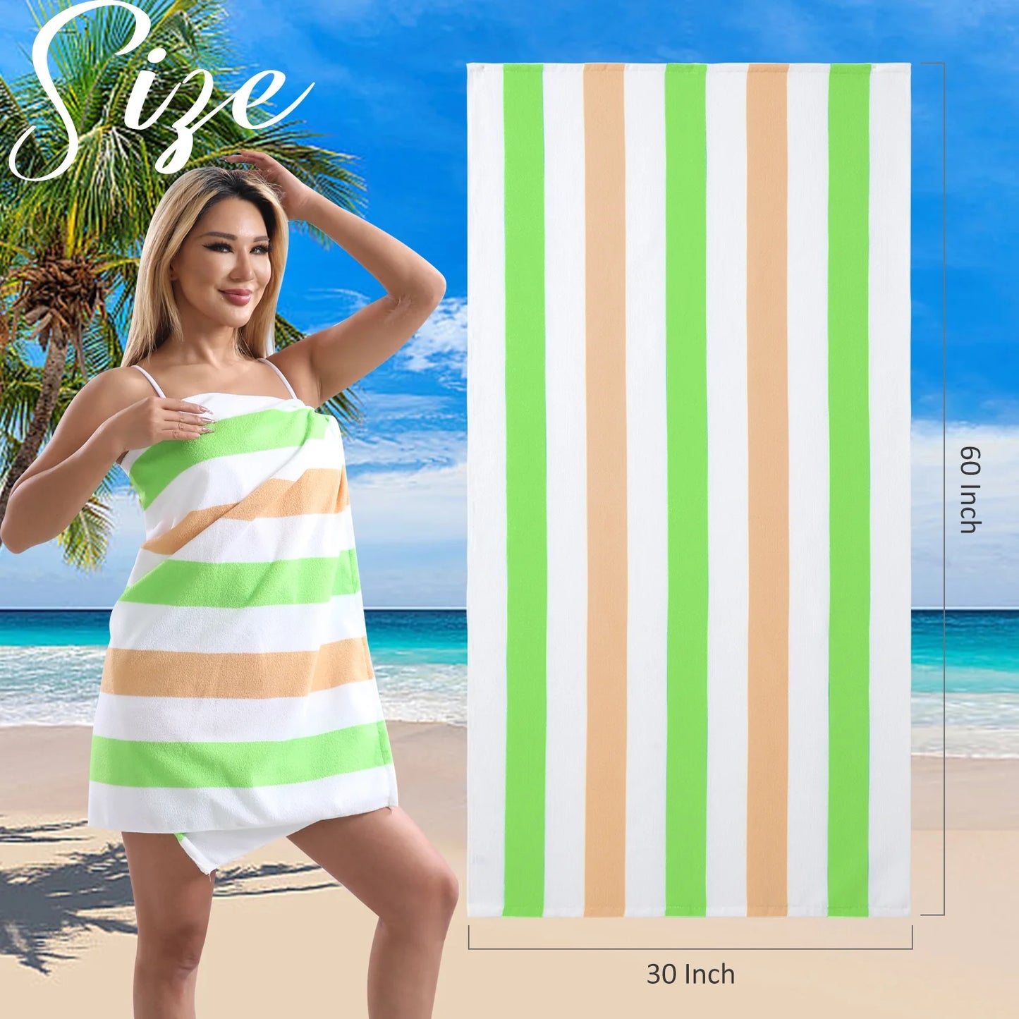 4 Pack Oversized Cabana Stripe Beach Towels, 60X30 Inches Microfiber Lightweight Outdoor Large Swim Towel for Adults (Green Coffee)