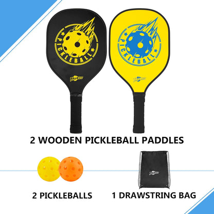 Pickleball Paddles and Ball Set - Pickleball Set 2 Wooden Paddles with 2 Balls & 1 Carry Bag, 9-Ply Basswood Pickleball Rackets, Safe Edge Guard, Wood Pickleball Paddle 2 Pack for Beginner