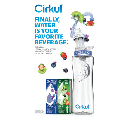 32Oz Plastic Starter Kit with Navy Blue Lid, 2 Flavor Cartridges (Blueberry Grape & Kiwi Berry)