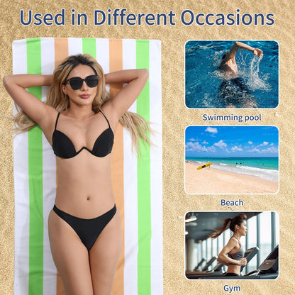 4 Pack Oversized Cabana Stripe Beach Towels, 60X30 Inches Microfiber Lightweight Outdoor Large Swim Towel for Adults (Green Coffee)