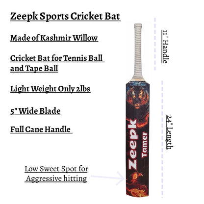 Cricket Bat Tamer Tennis Tape Ball 5" Inch Full Cane Long Handle Willow 2Lb Light Weight