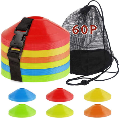 60PCS Soccer Cones with Strap Carry Bag Agility Disc Cones Soccer Training Cones, Field Marker Sport Training Cones for Challenge Football Basketball Skating Kids Games Outdoor Indoor