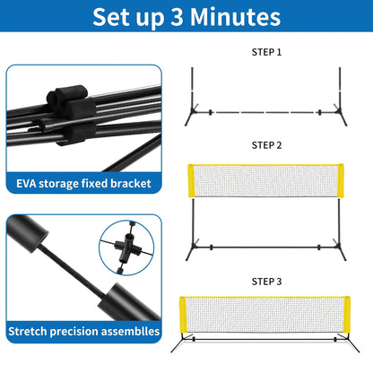 22FT Portable Pickleball Net Set 4 Wood Pickleball Paddles and 6 Outdoor Pickleball Balls for Outdoor Indoor Driveway Backyard for Adults Beginners