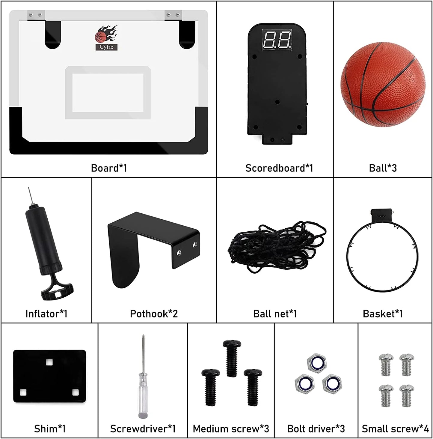 All-Weather Indoor Basketball Hoop, 17"X12" Polycarbonate Hanging Mini Hoop Set
