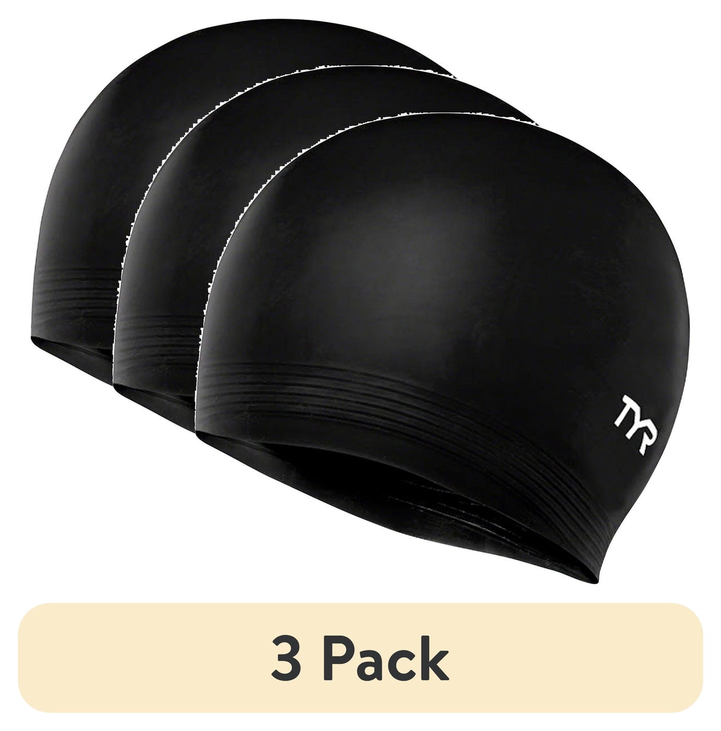 (3 Pack)  Adult Fit Latex Swim Cap - Black