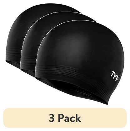 (3 Pack)  Adult Fit Latex Swim Cap - Black