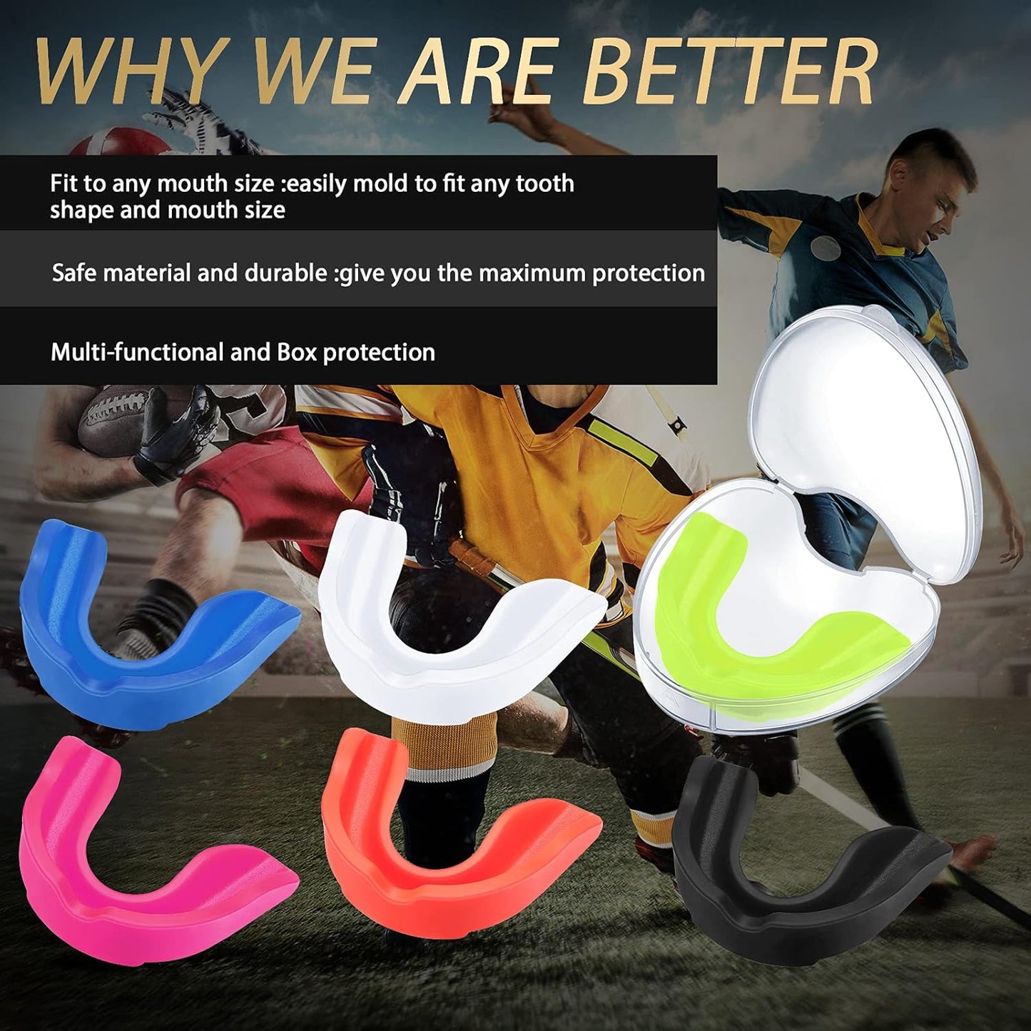 6 Pcs Youth Kids Mouth Guard for Sports, Boys Girls Mouth Guard with Case, Mouthguard for Football Hockey Basketball Lacrosse Boxing