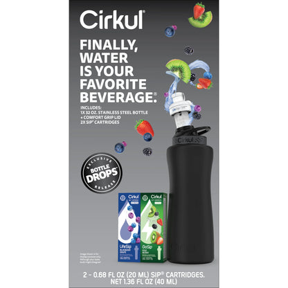 32Oz Matte Black Stainless Steel Starter Kit with Matte Black  Lid 2.0 and 2 Flavor Cartridges (Blueberry Grape & Kiwi Berry)