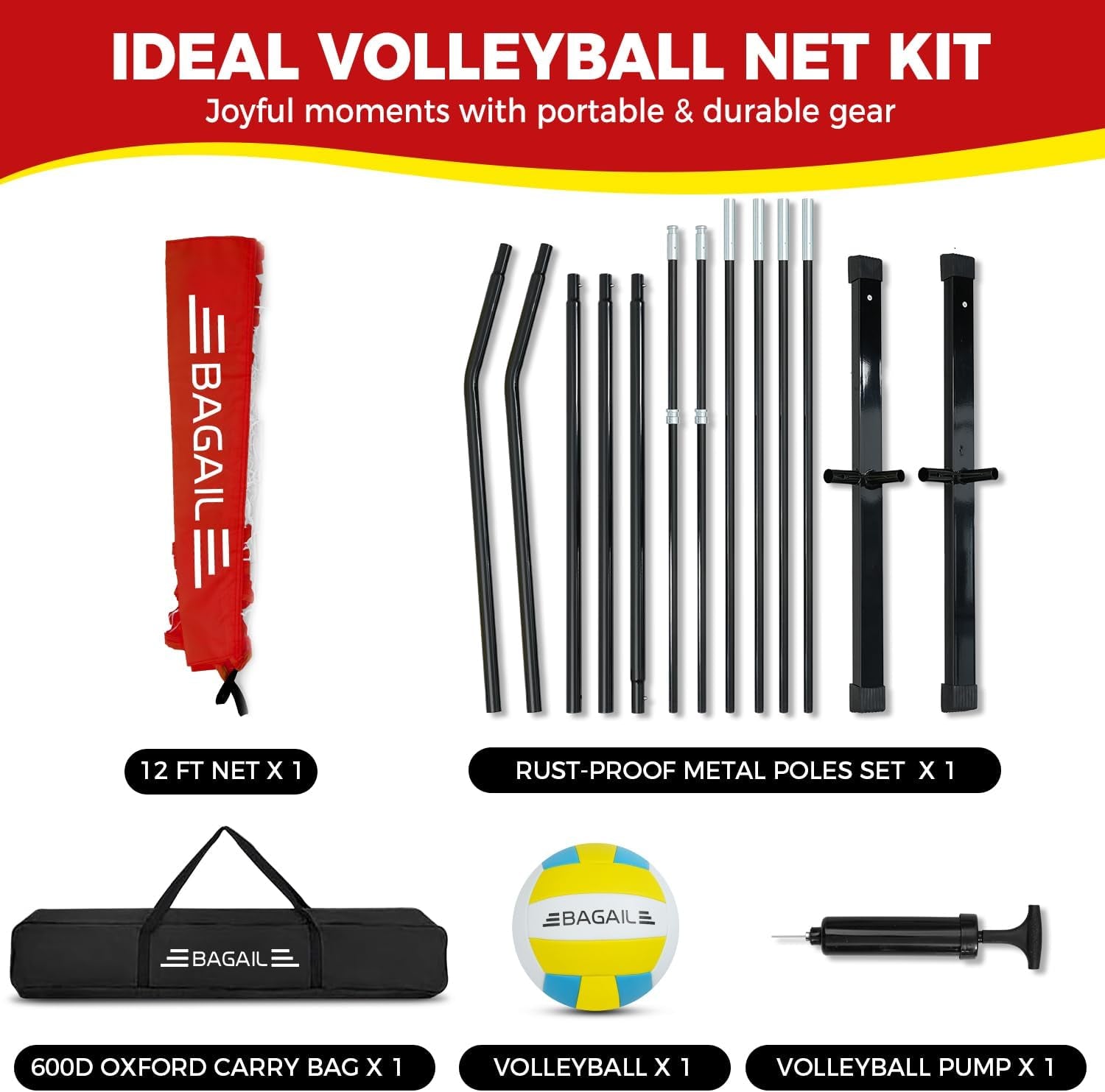 Volleyball Net, 12Ft/20Ft Portable Volleyball Net for Backyard - Adjustable Heig
