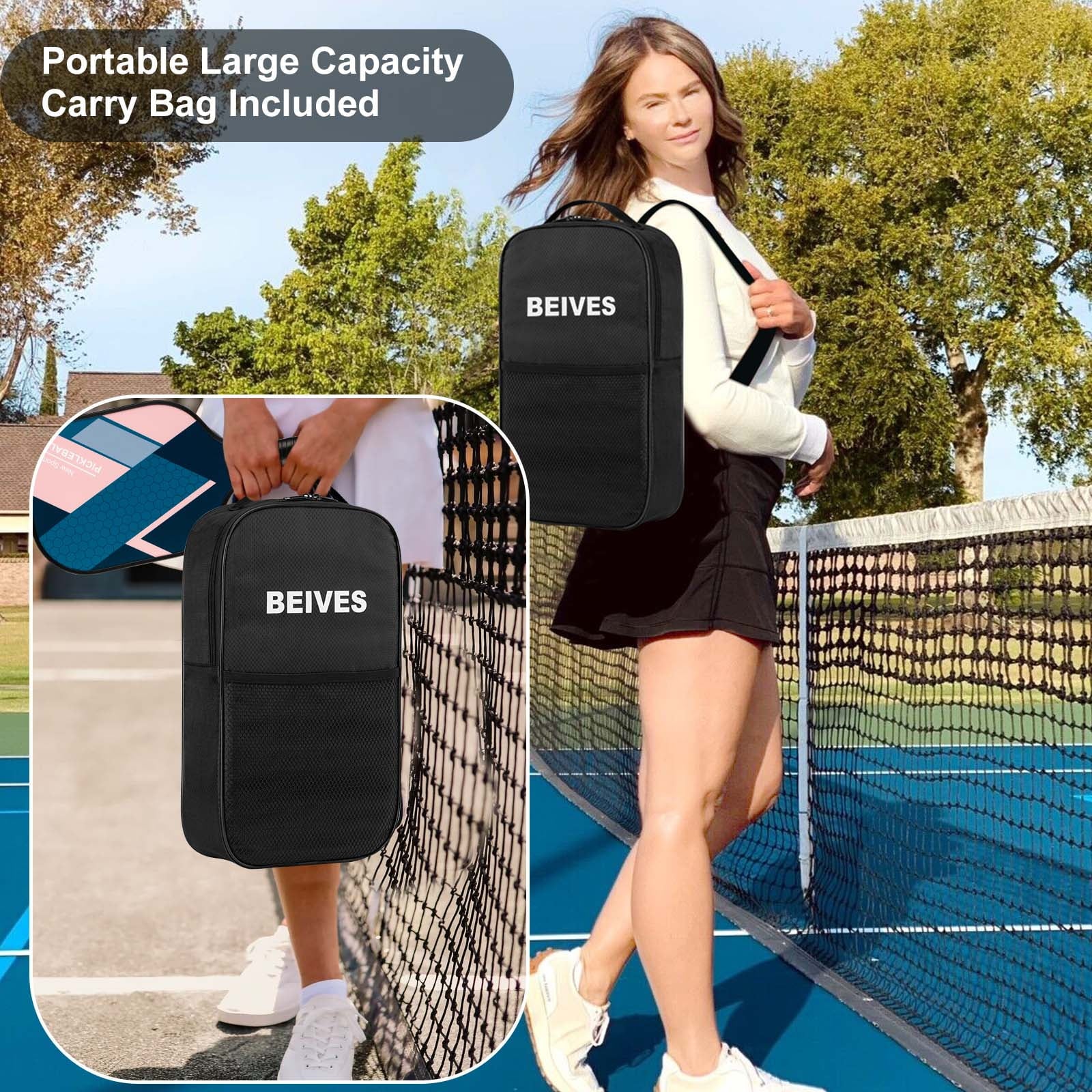 Pickleball Paddles Set of 4 with 4 Balls & Carry Bag - Lightweight 7.9Oz Fiberglass Racket, Non-Slip Comfort Grip, for Men & Women