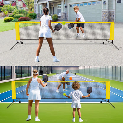22FT Portable Pickleball Net Set 4 Wood Pickleball Paddles and 6 Outdoor Pickleball Balls for Outdoor Indoor Driveway Backyard for Adults Beginners