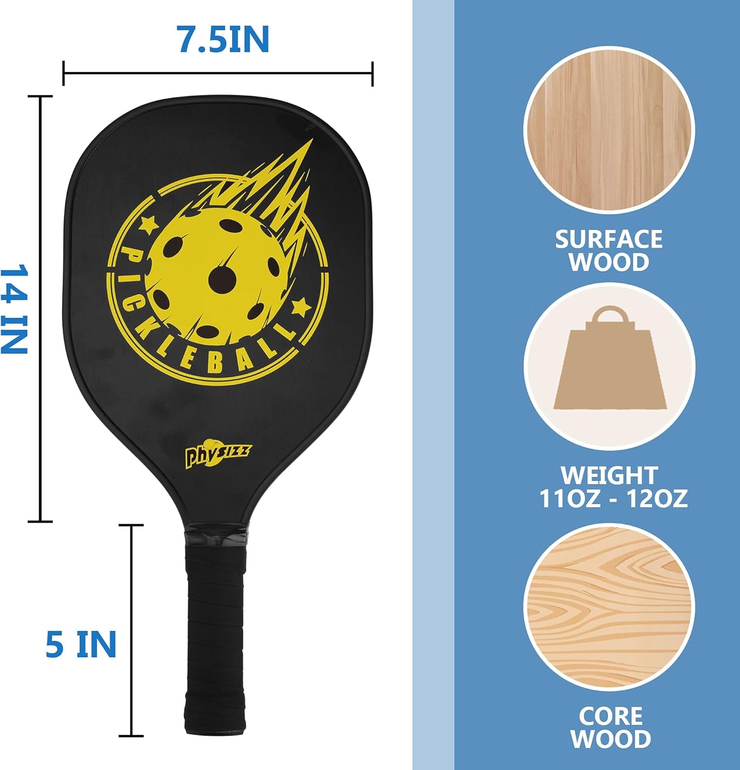 Pickleball Paddles and Ball Set - Pickleball Set 2 Wooden Paddles with 2 Balls & 1 Carry Bag, 9-Ply Basswood Pickleball Rackets, Safe Edge Guard, Wood Pickleball Paddle 2 Pack for Beginner