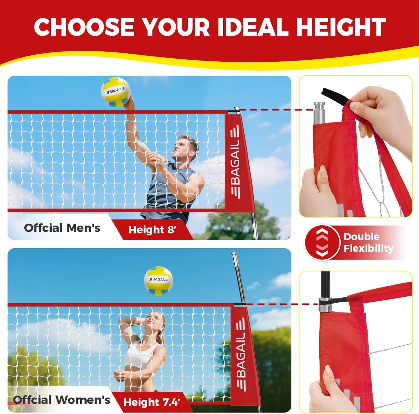 Volleyball Net, 12Ft/20Ft Portable Volleyball Net for Backyard - Adjustable Heig