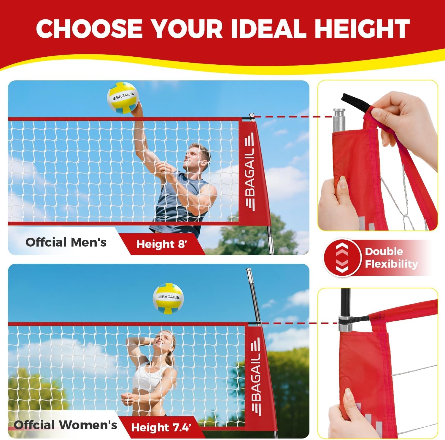 Volleyball Net, 12Ft/20Ft Portable Volleyball Net for Backyard - Adjustable Heig