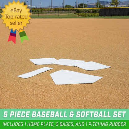 Baseball & Softball 5 Piece Base Set - Rubber Field Bases for Kids & Adults
