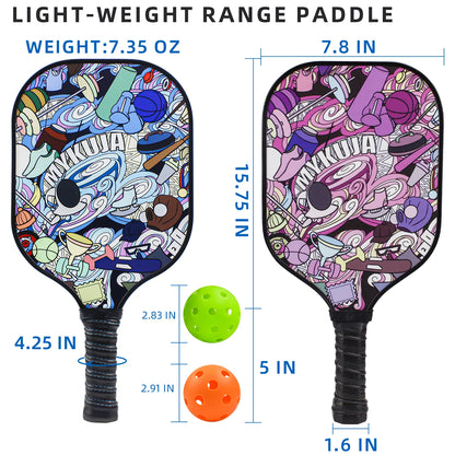 Pickleball Paddles Set of 2 Paddles,4 Pickleball Balls, Lightweight Fiberglass Surface&Honeycomb Core Pickleball Set Gifts for Men Women
