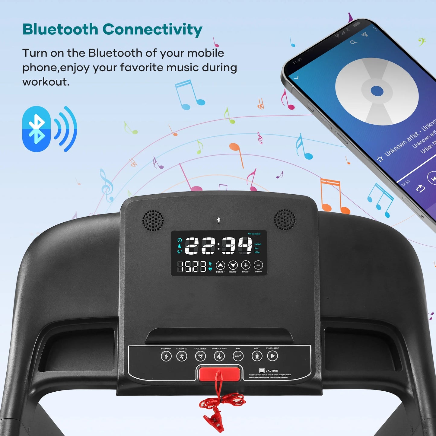 Naipotreadmill with Auto Incline Bluetooth Voice Control 17 in Wide Electric Treadmill Folding Machine 15 Level Auto 8.8 Mhp Speed for Home Use Gifts