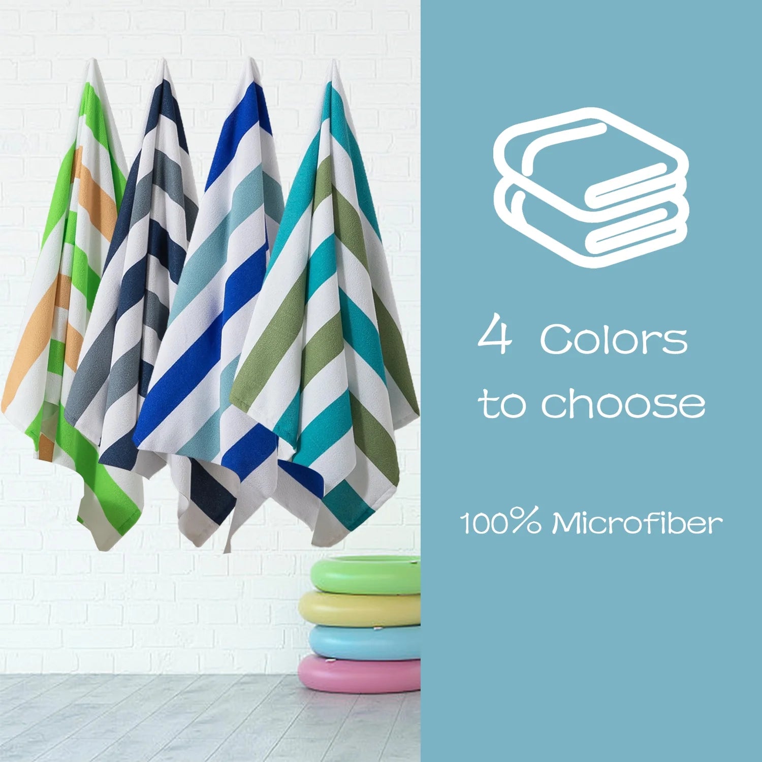 4 Pack Oversized Cabana Stripe Beach Towels, 60X30 Inches Microfiber Lightweight Outdoor Large Swim Towel for Adults (Green Coffee)