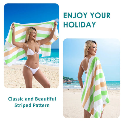 4 Pack Oversized Cabana Stripe Beach Towels, 60X30 Inches Microfiber Lightweight Outdoor Large Swim Towel for Adults (Green Coffee)