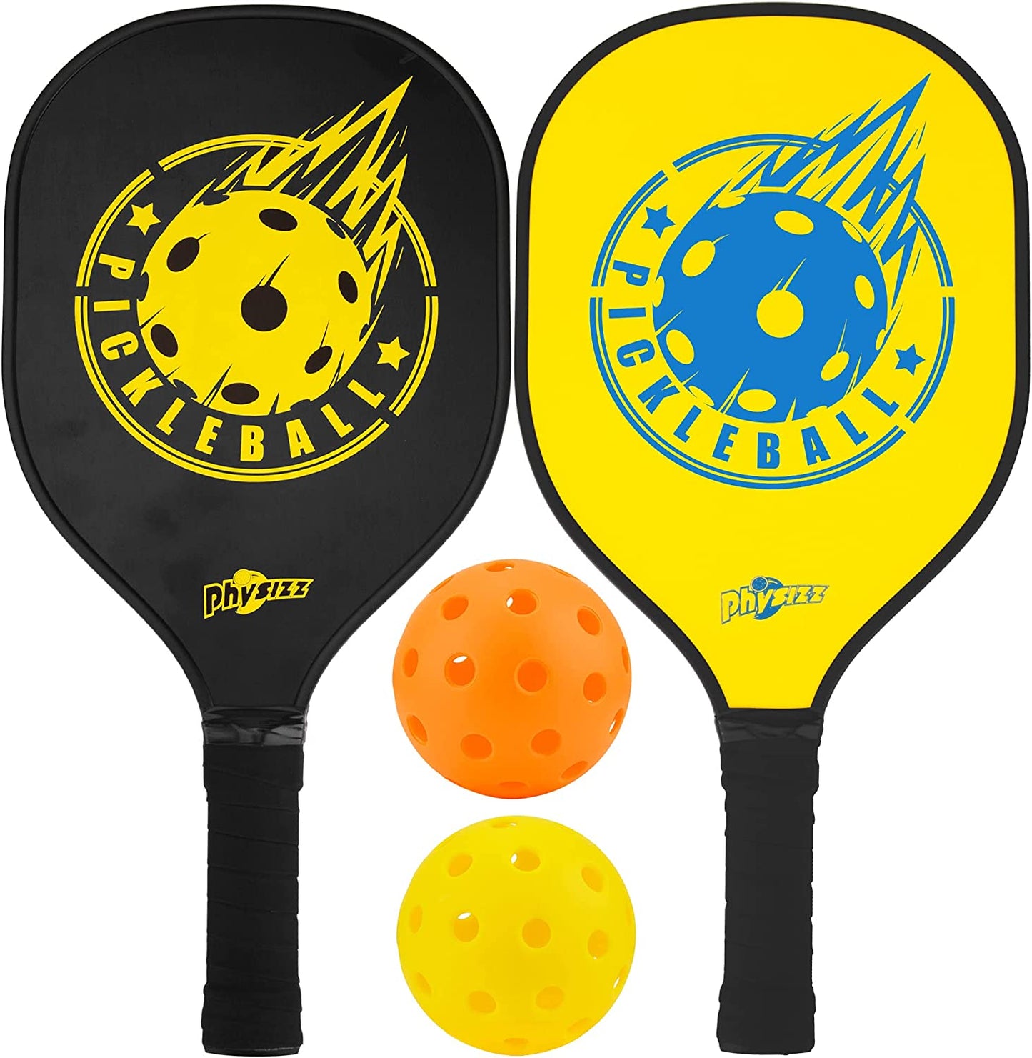 Pickleball Paddles and Ball Set - Pickleball Set 2 Wooden Paddles with 2 Balls & 1 Carry Bag, 9-Ply Basswood Pickleball Rackets, Safe Edge Guard, Wood Pickleball Paddle 2 Pack for Beginner