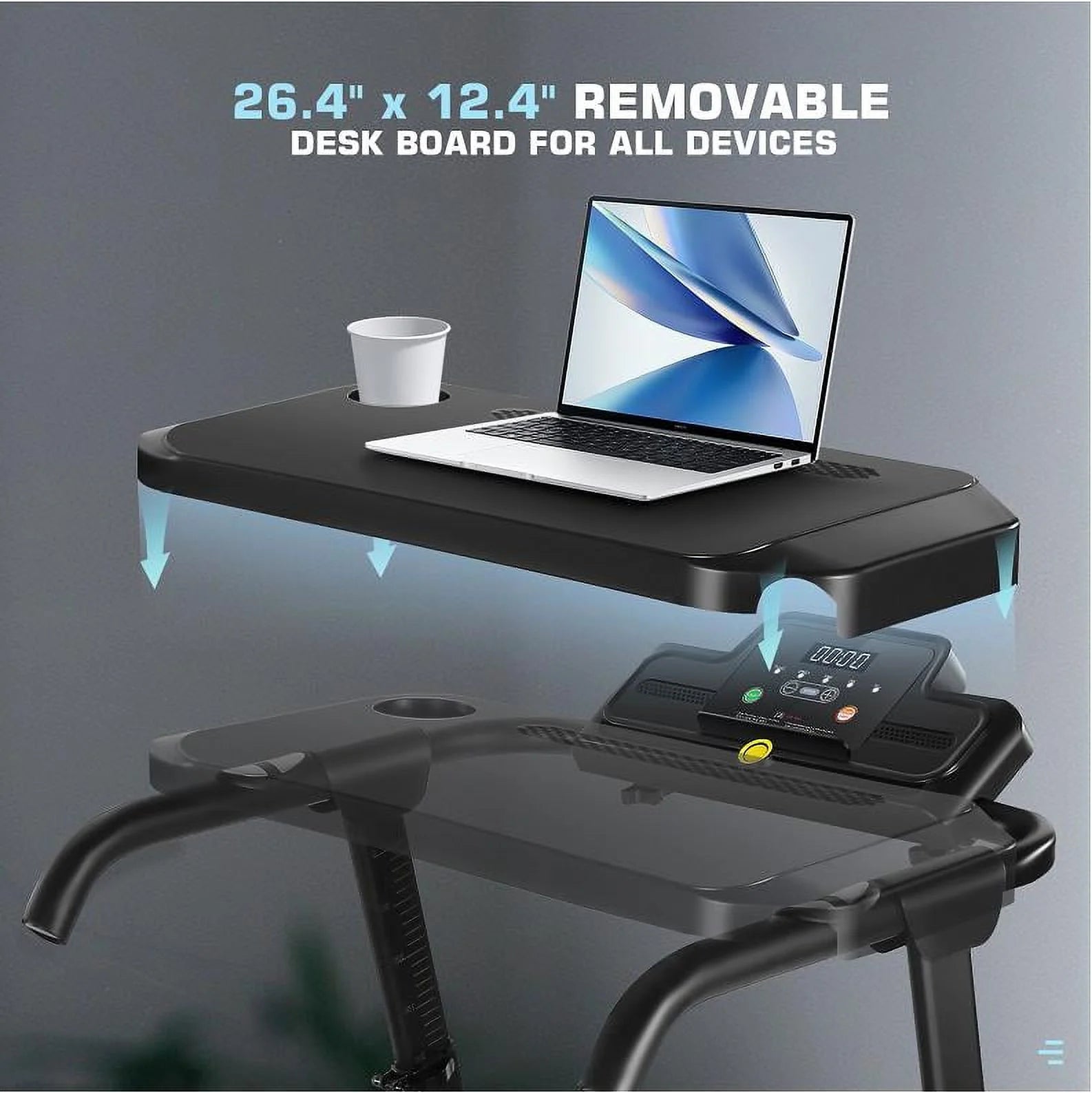 Treadmill with Removable Desk - 300Lbs Weight Capacity, 2.5 HP Portable Folding Treadmill for Home, Running Machine with Incline