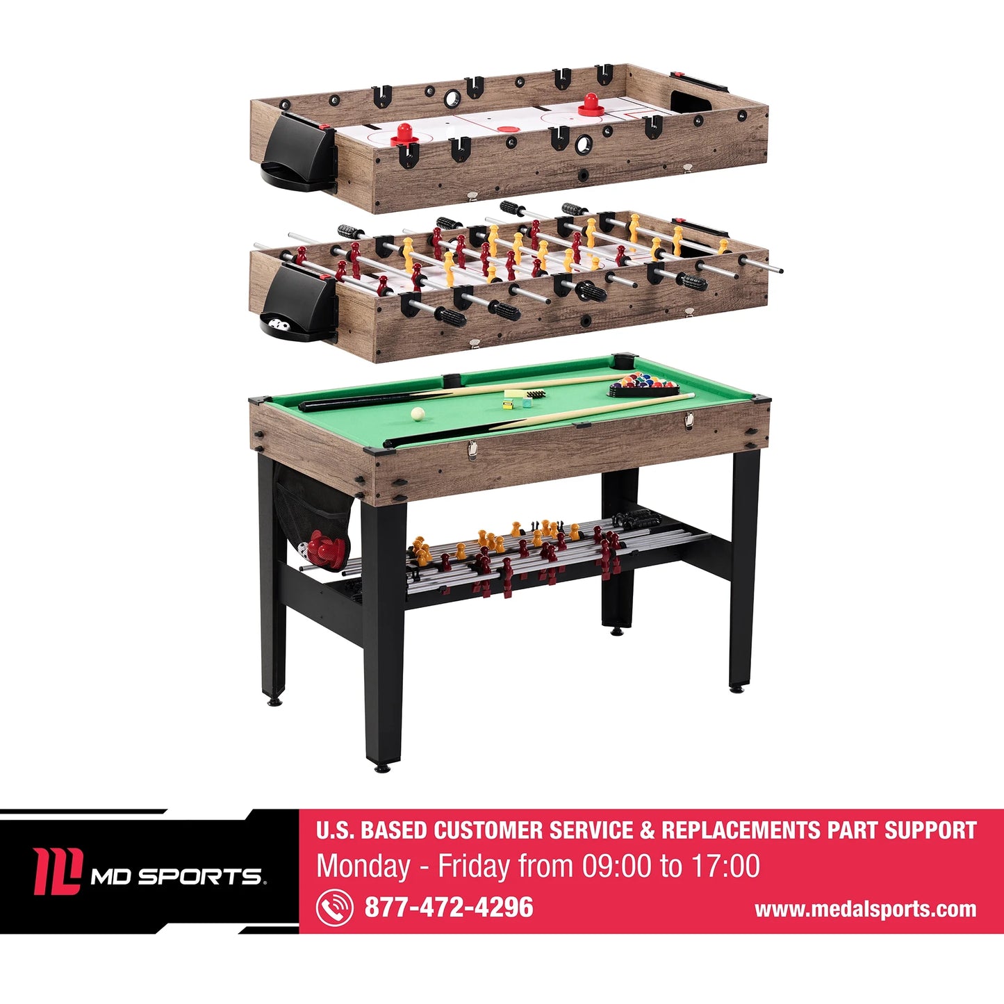 48" 3-In-1 Multi Game, Pool Table, Air Hockey, Foosball Table, by