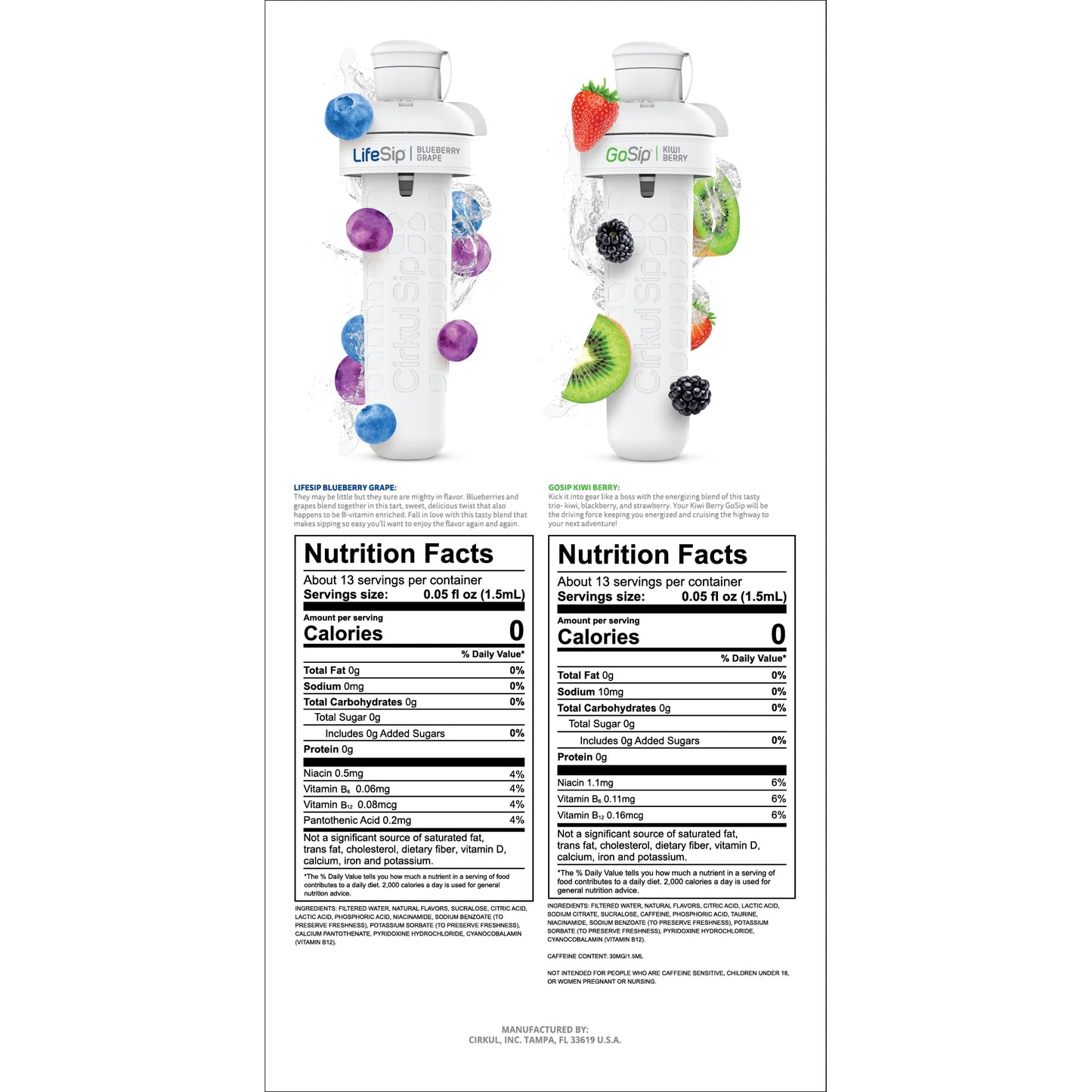 32Oz Plastic Starter Kit with Navy Blue Lid, 2 Flavor Cartridges (Blueberry Grape & Kiwi Berry)