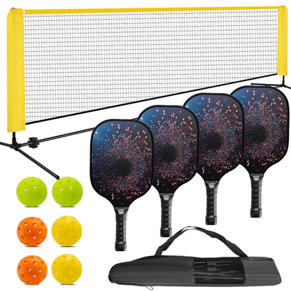 22FT Portable Pickleball Net Set 4 Wood Pickleball Paddles and 6 Outdoor Pickleball Balls for Outdoor Indoor Driveway Backyard for Adults Beginners