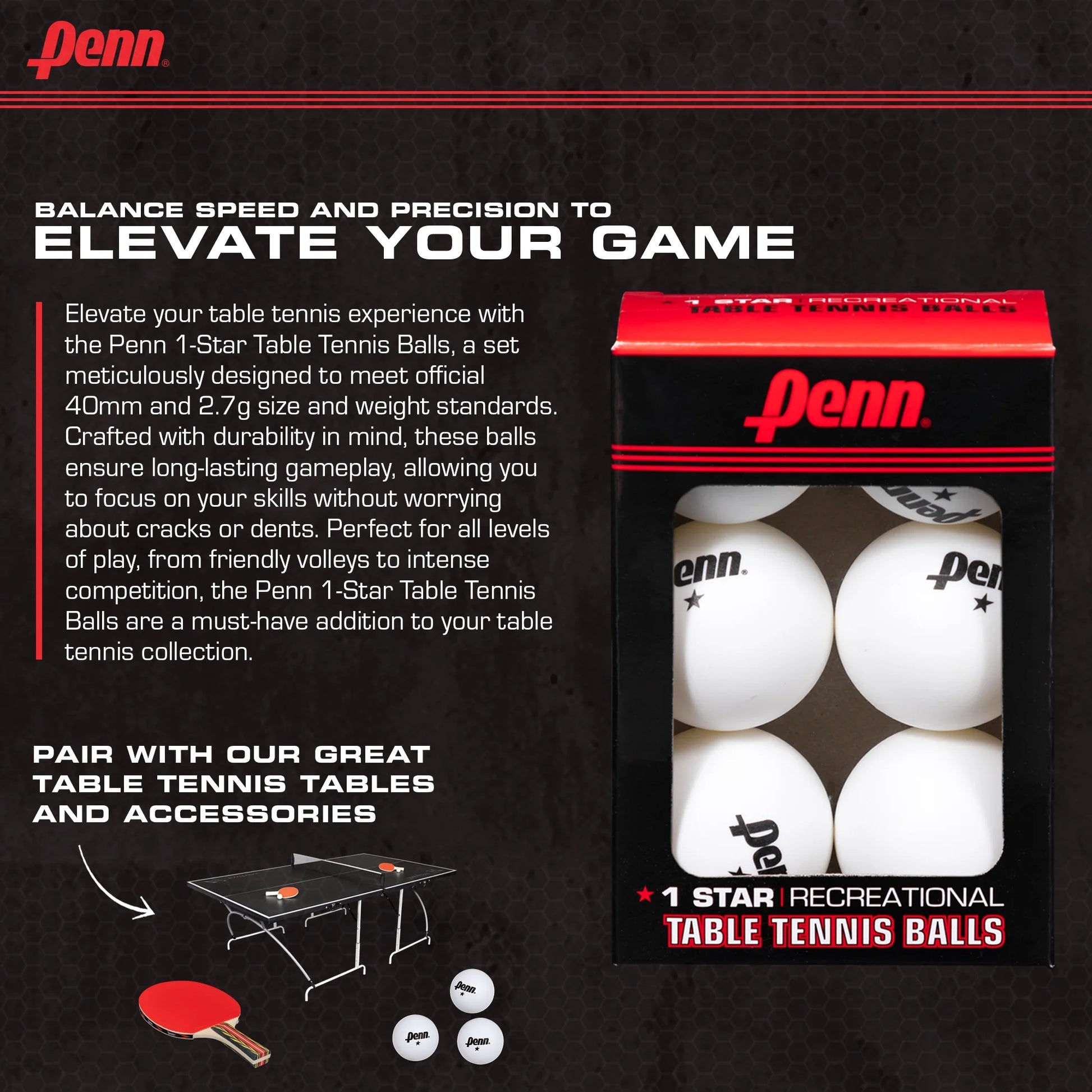 40Mm 1-Star White Table Tennis Balls; Box of 6 Official Tournament Size Ping Pong Balls