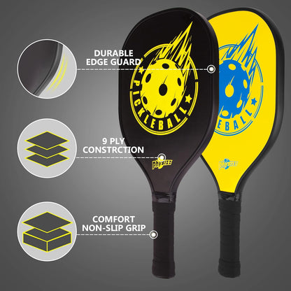 Pickleball Paddles and Ball Set - Pickleball Set 2 Wooden Paddles with 2 Balls & 1 Carry Bag, 9-Ply Basswood Pickleball Rackets, Safe Edge Guard, Wood Pickleball Paddle 2 Pack for Beginner