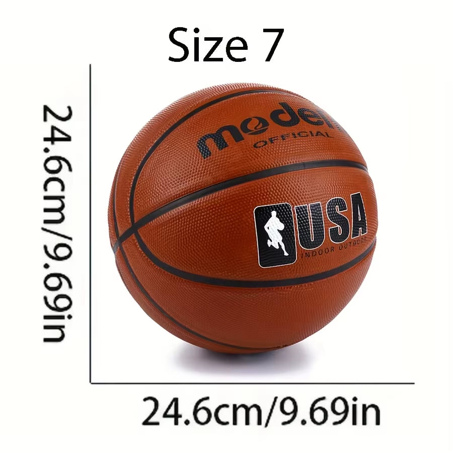 1Pc Official Adult Teenager Basketball - Brown Size 4/5/6/7 Basketball - Durable Rubber Indoor/Outdoor Professional Game Ball
