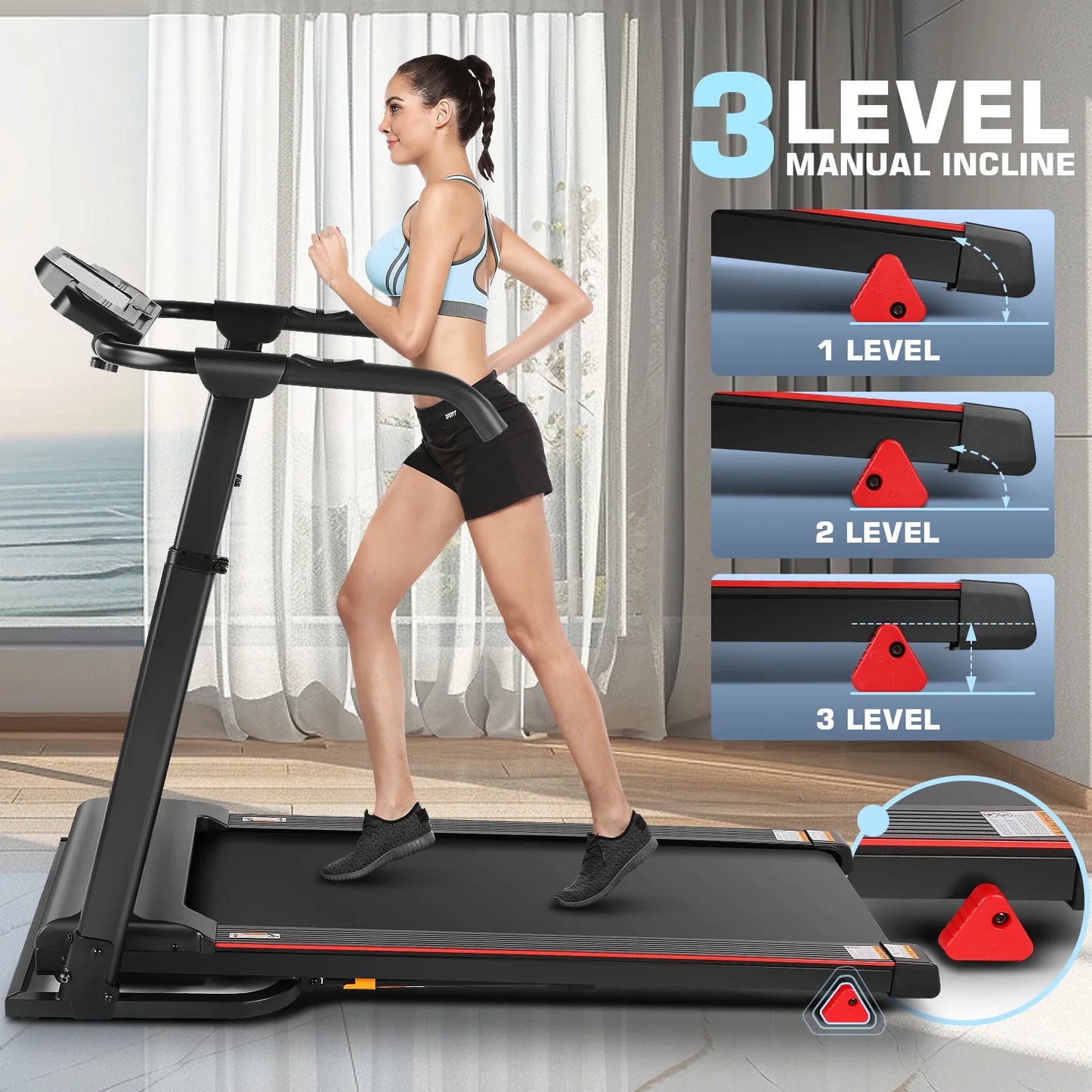 Treadmill with Removable Desk - 300Lbs Weight Capacity, 2.5 HP Portable Folding Treadmill for Home, Running Machine with Incline