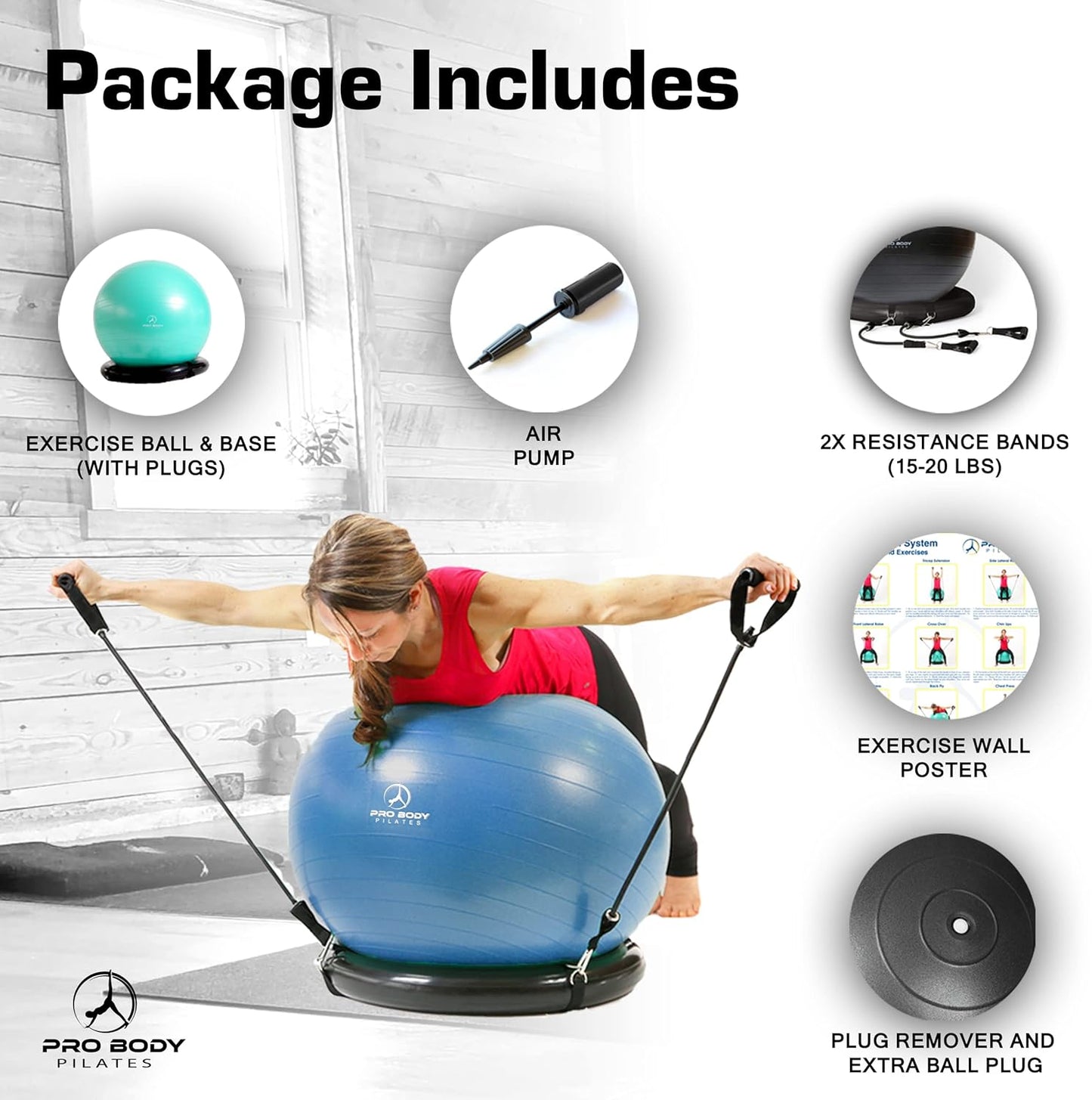Yoga Ball Chair, Exercise Ball Chair with Base or Stand for Home Office Desk Sitting or Workout, 65Cm Antiburst Balance & Stability Ball Seat, Large Gym Ball for Back, Abs