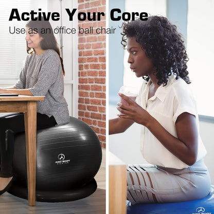 Yoga Ball Chair, Exercise Ball Chair with Base or Stand for Home Office Desk Sitting or Workout, 65Cm Antiburst Balance & Stability Ball Seat, Large Gym Ball for Back, Abs