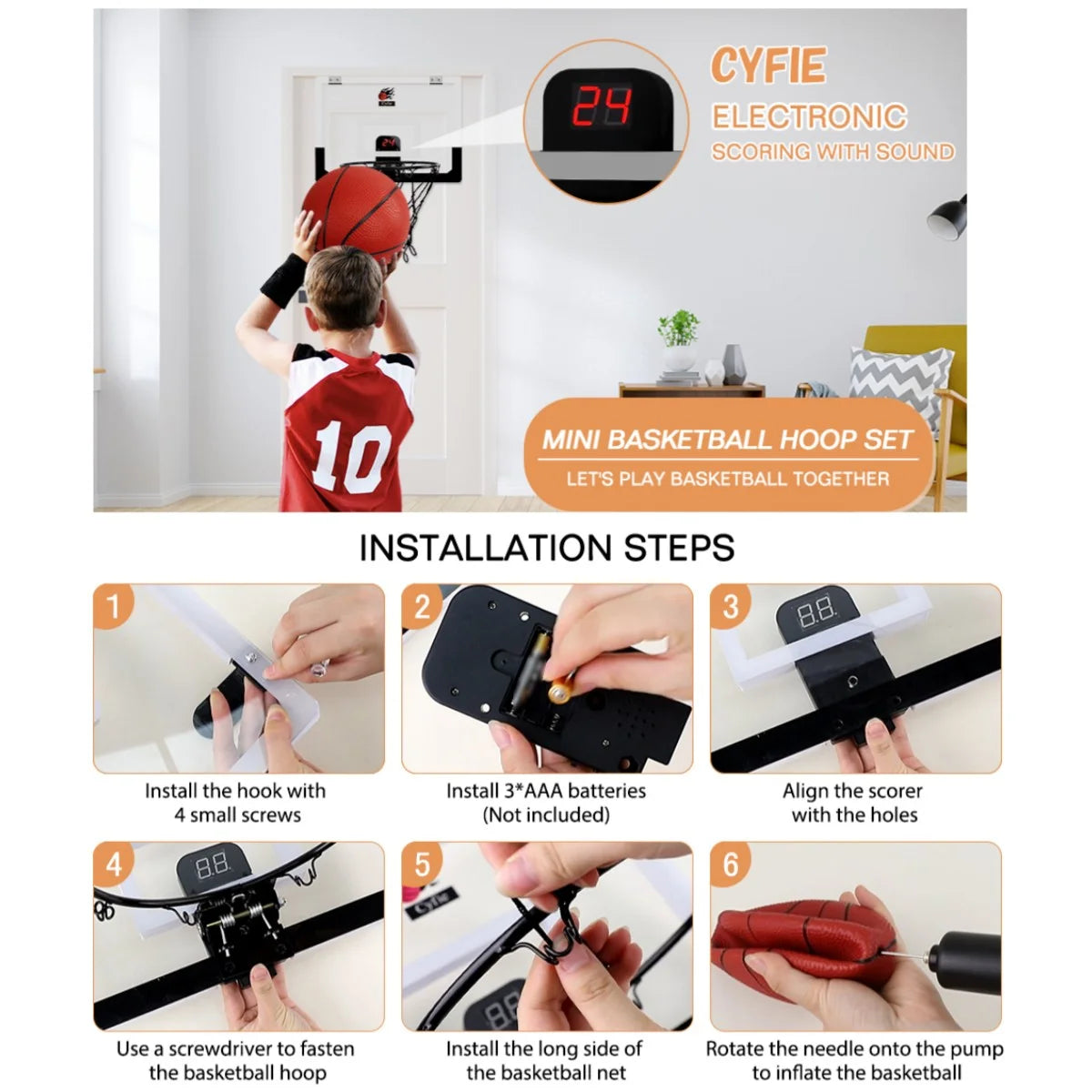 All-Weather Indoor Basketball Hoop, 17"X12" Polycarbonate Hanging Mini Hoop Set