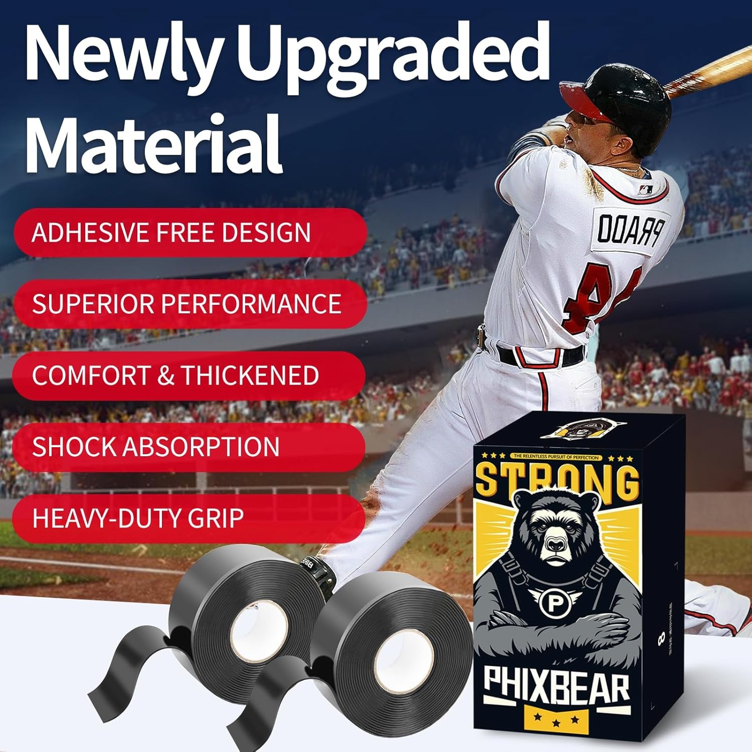 Baseball Bat Grip Tape, 1.1Mm 2 Rolls - Multi Sport Handle Tape for Golf Tennis