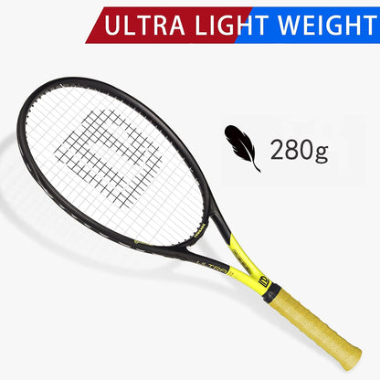Adults Tennis Racket 27 Inch, Shockproof Carbon Fiber Tennis Racquet Light-Weight, Pre-Strung and Regrip, Suitable for Beginners to Intermediate Players