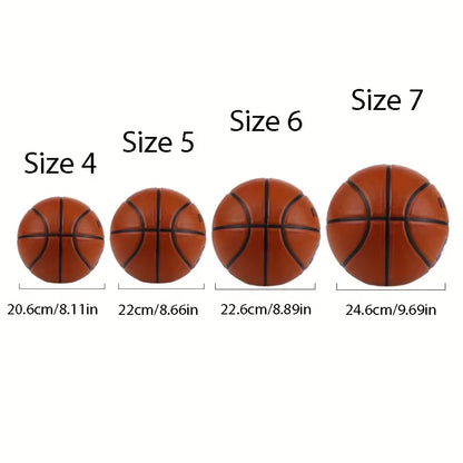 1Pc Official Adult Teenager Basketball - Brown Size 4/5/6/7 Basketball - Durable Rubber Indoor/Outdoor Professional Game Ball