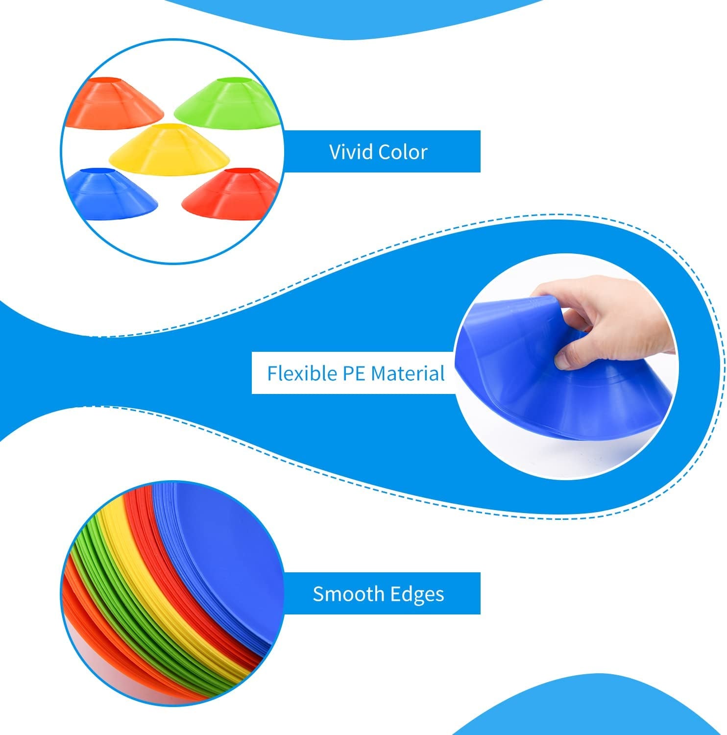 25/50/100/200 Pack Disc Cones, Agility Soccer Cones with Carry Bag and Holder, S