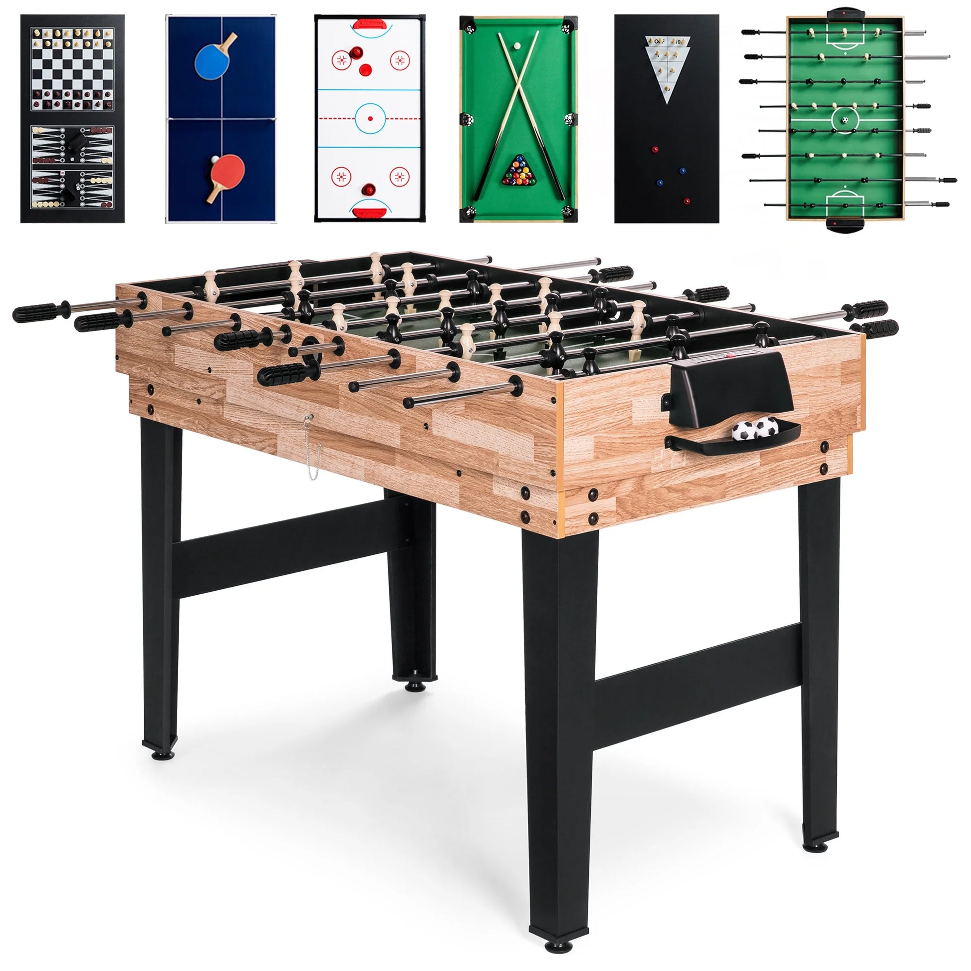 2X4Ft 10-In-1 Combo Game Table Set W/ Hockey, Foosball, Pool, Shuffleboard, Ping Pong - Natural