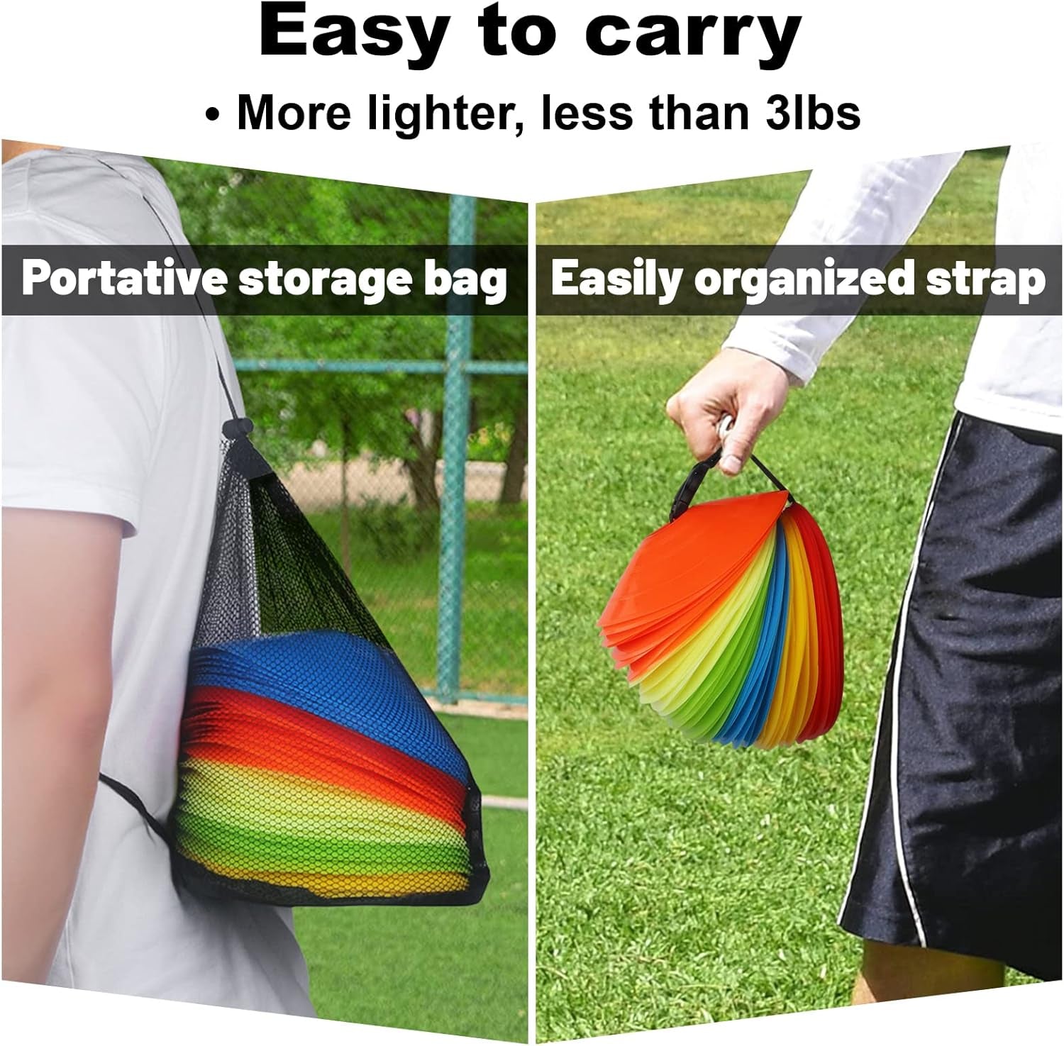 60PCS Soccer Cones with Strap Carry Bag Agility Disc Cones Soccer Training Cones, Field Marker Sport Training Cones for Challenge Football Basketball Skating Kids Games Outdoor Indoor