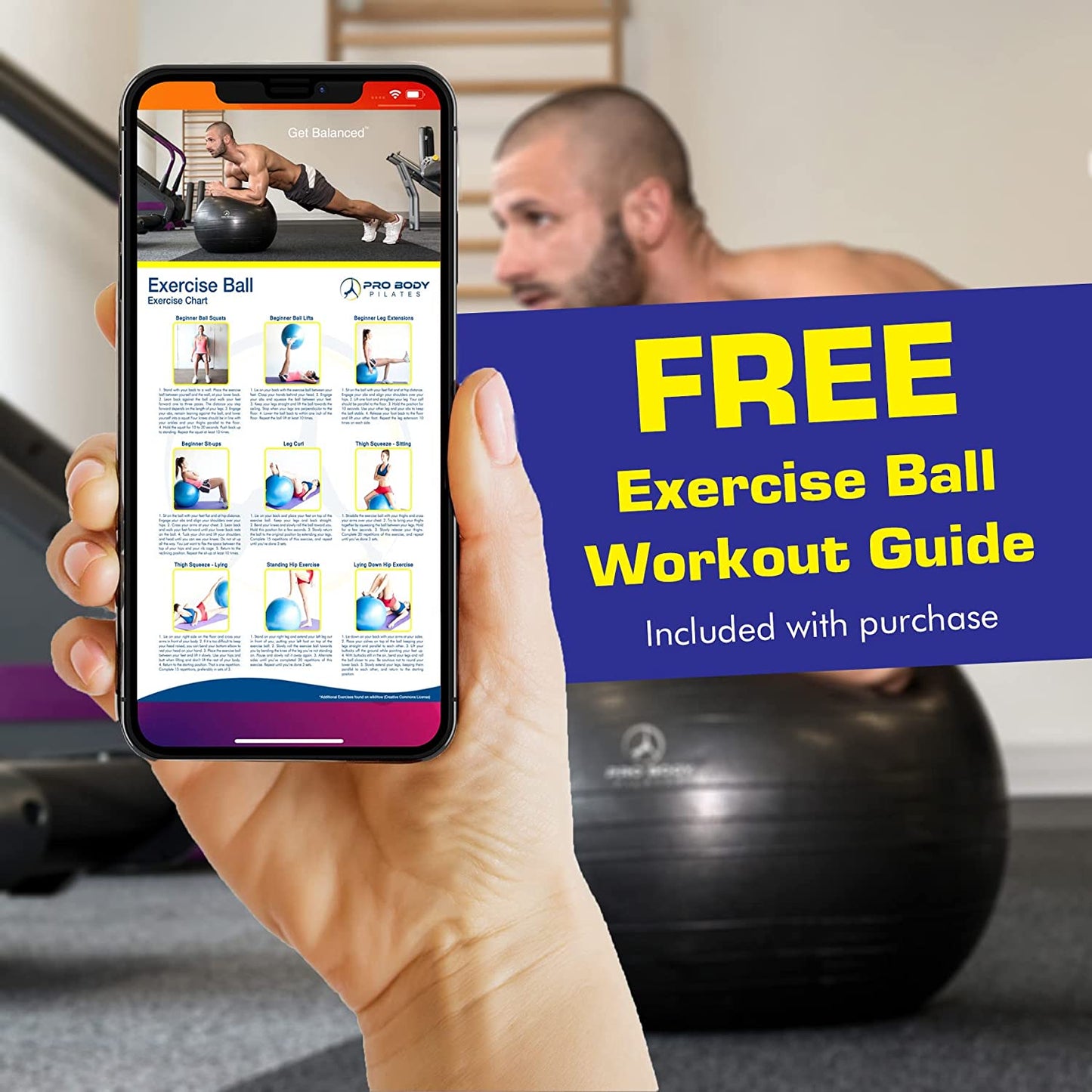 Yoga Ball Chair, Exercise Ball Chair with Base or Stand for Home Office Desk Sitting or Workout, 65Cm Antiburst Balance & Stability Ball Seat, Large Gym Ball for Back, Abs